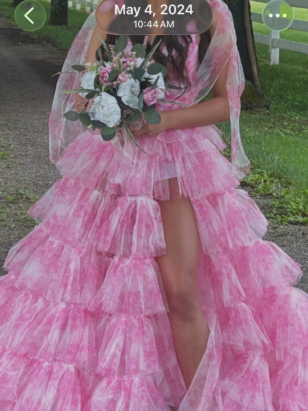 Sherri Hill Pink Ruffled Tiered High-Slit Prom Gown
